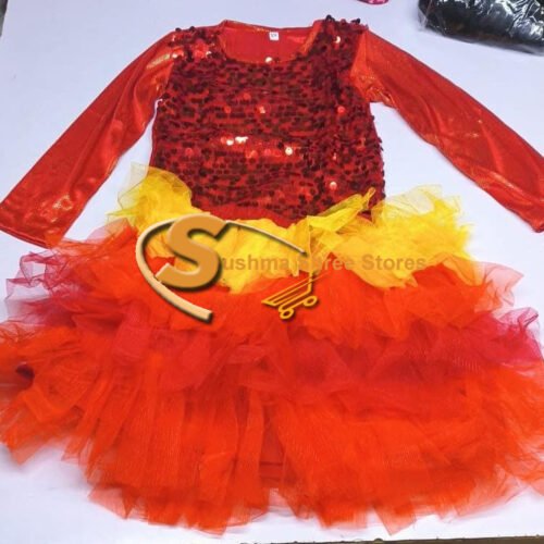 Red  sequence full top with red and orange skirt