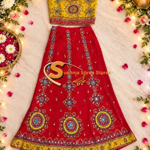 Kids lehenga with red skirt and yellow top