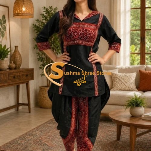 Women black dhoti with kurta