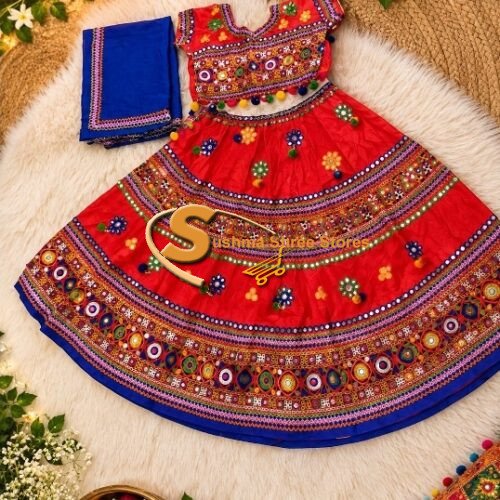 Red Chaniya Choli with blue dupatta