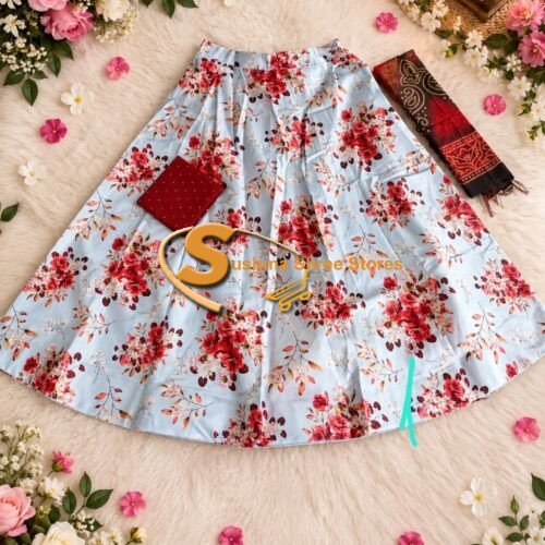 Gaji silk light blue floral Ghaghara