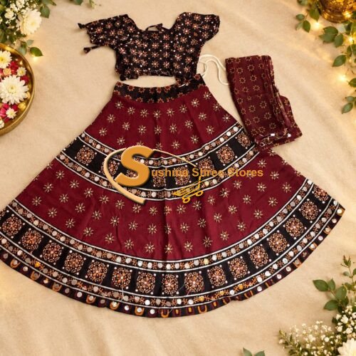 Cotton black and maroon Chaniya choli for kids