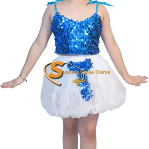 Blue sequence top with white net skirt with bow