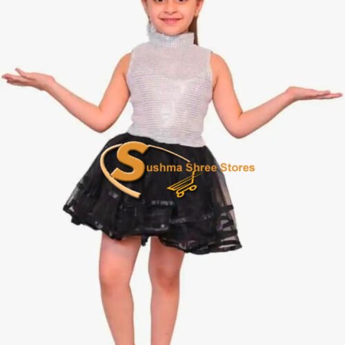 White Sequence top with black net skirt
