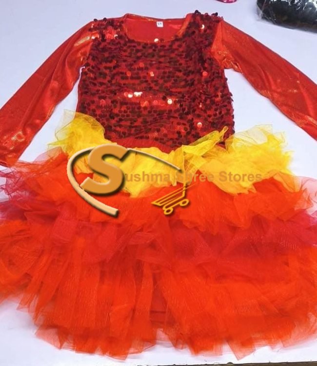 Red sequence full top with red and orange skirt1